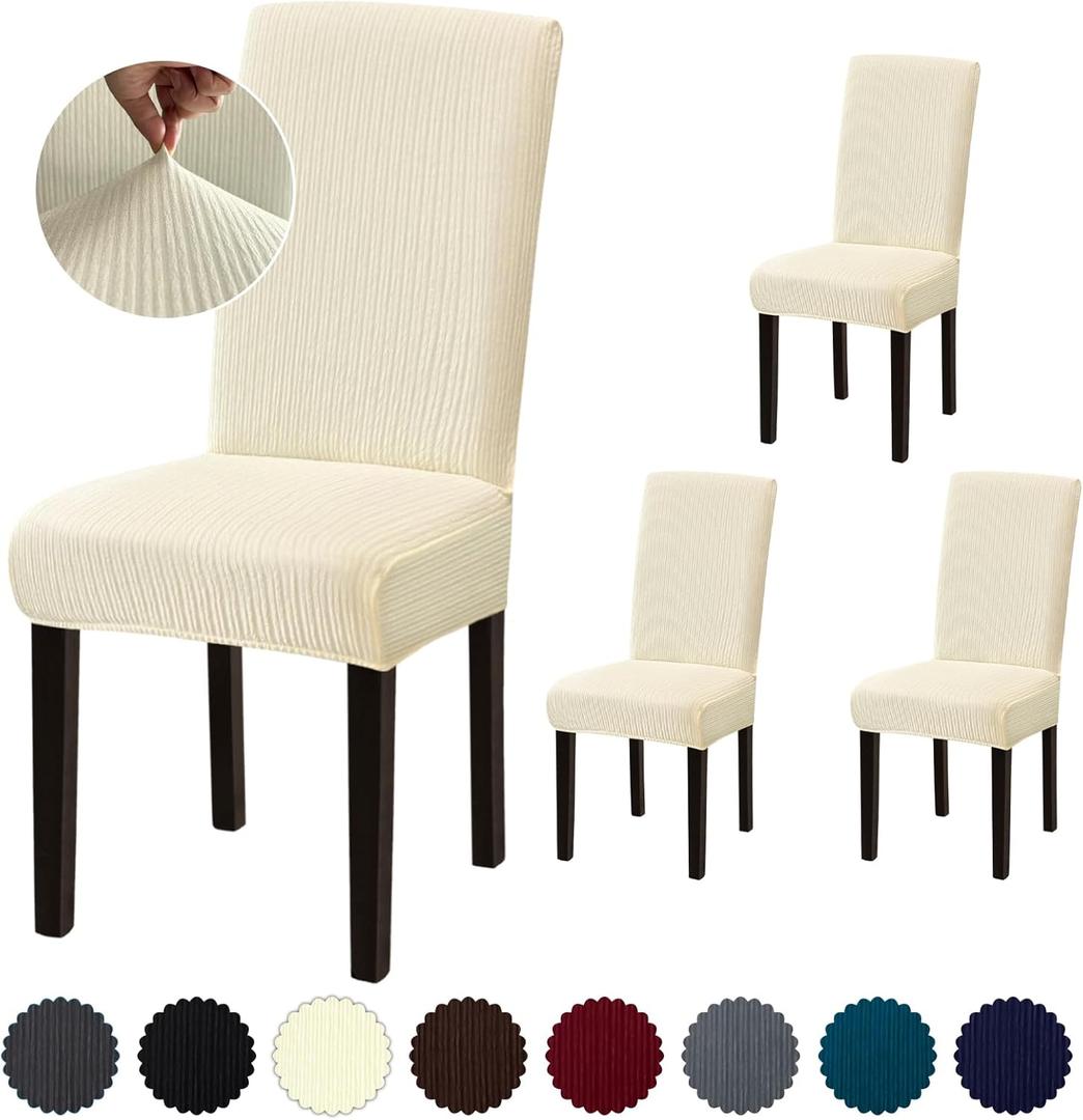Chair Covers, Stretch Dining room chair covers set of 4, Removable Washable Chair Covers for Dining Chairs, Dining Chair Slipcovers for Dining Room, Hotel, Ceremony, .Beige