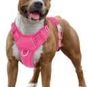 BARKBAY No Pull Dog Harness Large Reflective Dog Harness with Front Clip and Easy Control Handle for Walking Training Running with ID tag Pocket(Pink, L)