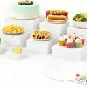 8 Pcs White Acrylic Buffet Risers with 8 Card Holders, Food Display Risers for Buffet Table Party, Multi-Height Catering Risers for Dessert Table Decoration (11"-10"-8"-7"-6.5"-6"-5"-4")