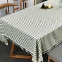 TruDelve Rectangle Cloth Tablecloths Olive Green Striped Tablecloth Boho Fabric Cotton Tablecloths Outdoor Table Cover Rectangle Tables (Green,70"x 55",Rectangular)