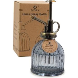 OFFIDIX Plant Mister Plant Water Spray Bottle, 6.3" Tall Vintage Style with Bronze Plastic Top Pump One Hand Glass Watering Can for Indoor Potted Plants Terrariums (Dark Gray)
