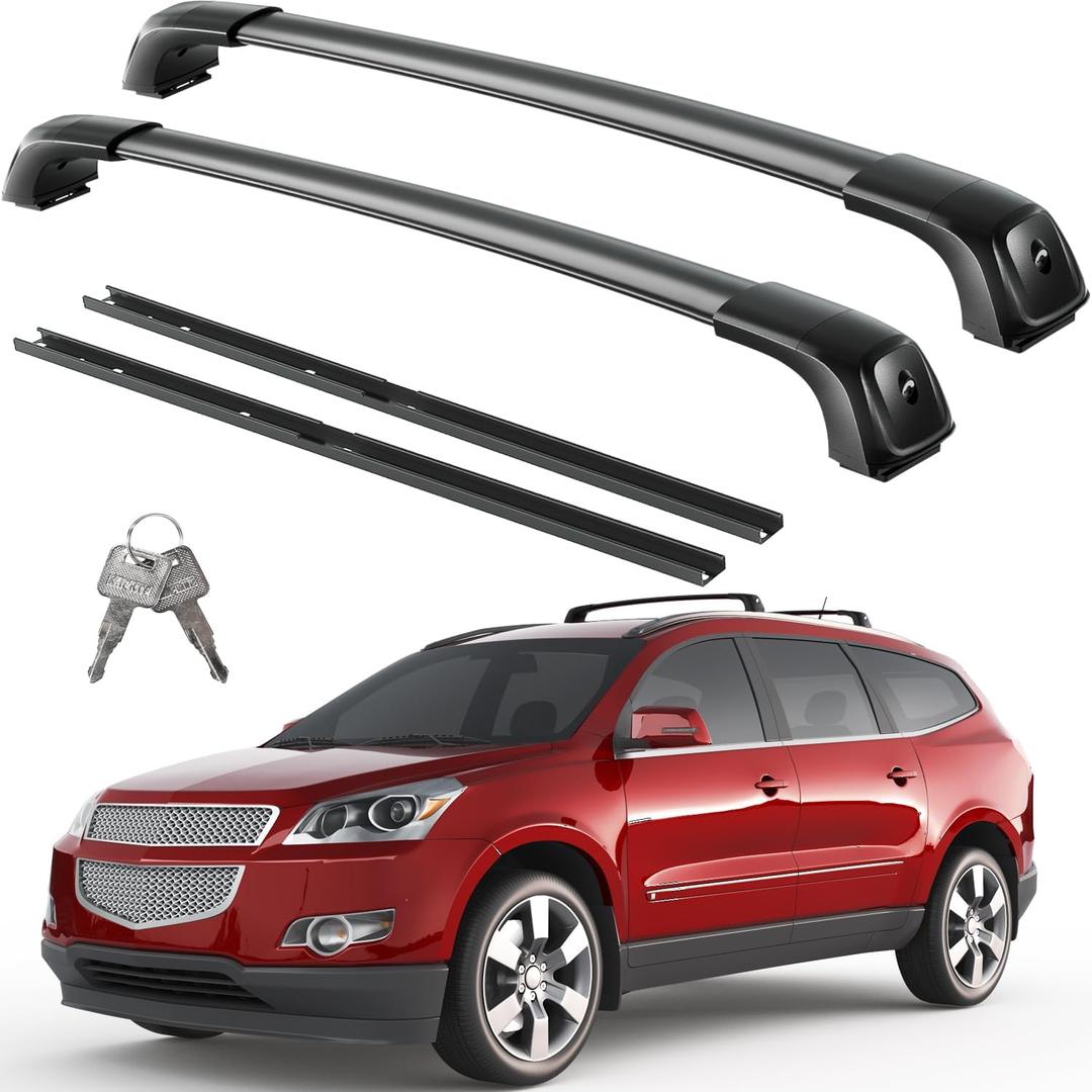 Wonderdriver Lockable 330lbs Roof Rack Cross Bars Compatible with 2009-2017 Chevy Chevrolet Traverse with Flush Side Rails,Heavy Duty Aluminum Roof Rails Crossbars Cargo Canoe Black Rooftop Cargo