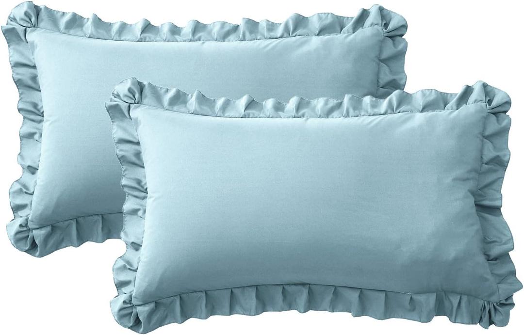 Ruffle Pillow Cases King Size Set of 2 – Soft Wrinkle Resistant Brushed Microfiber Ruffled Pillowcases –Envelope Pillow Shams Cover Festive Gift for Hotels, Guest Rooms 20x36 Inch (Baby Blue)