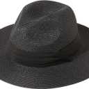 Lanzom Women Wide Brim Straw Panama Roll up Hat Fedora Beach Sun Hat UPF50+ (Large-X-Large, 02-fold Belt Black)