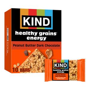 KIND Healthy Grains Energy Bars, Peanut Butter Dark Chocolate, Gluten Free, Healthy Snacks, 18g Whole Grains, 10 Count (Best By: 05/30/2026)