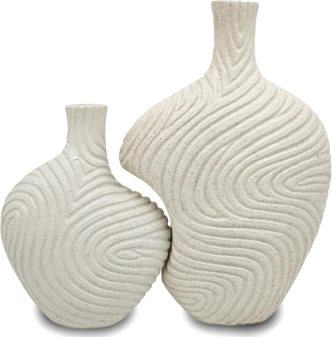 Modern Flower Vases Set of 2 - Decorative Vases for Home Decor - White Vase Accent for Living Room, Kitchen & Table Centerpiece - Minimalist Neutral Decoration C01DV601