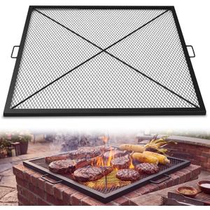 40 Inch Square Fire Pit Grill Grate with Handles, Heavy Duty Campfire Cooking Grate for Fire Pit, Steel BBQ Grill Grid for Outdoor, Camping
