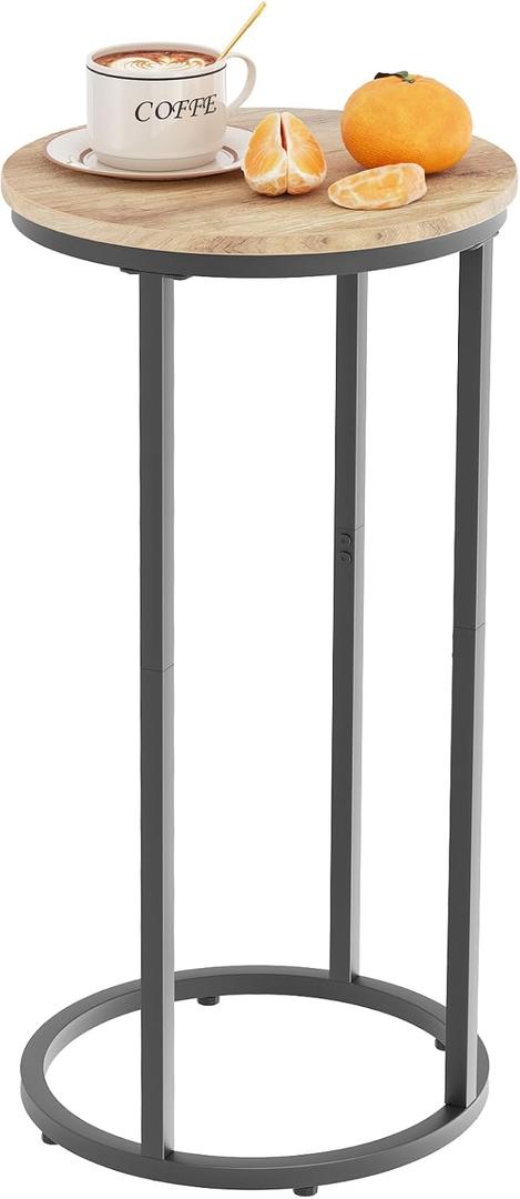 C Shaped end Table, Round Side Table for Couch, Small Snack Sofa Table with Metal Frame for TV Tray, Bedroom, Living Room, Bedside (Oak)