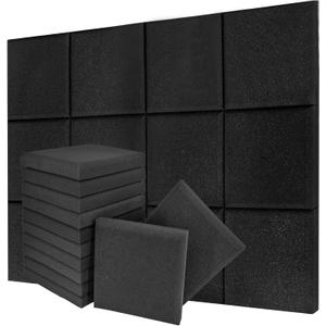 Sound Proof Foam Panels for Walls, High-Density Sound Proof Panels for Walls, Acoustic Panels Sound Absorbing for Noise Absorbing Canceling (24 Pack Square, 2x12x12 Inches) Square Black