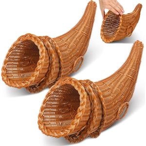 Dandat 6 Pcs Thanksgiving Cornucopia Basket 13.78 Inch Thanksgiving Horn of Plenty Fall Table Decoration Harvest Cornucopia for Autumn Table Centerpieces Fall Party Decorations