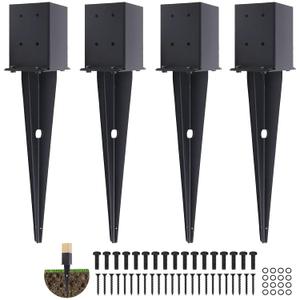 4 Pcs 4"x4" Fence Post Anchor,Inner Size 3.6"x3.6" Heavy Duty Fence Post Anchor Ground Spike 22" with Black Powder-Coated Outdoor Support Deck,Fence,Porch,Railing,Mailbox..