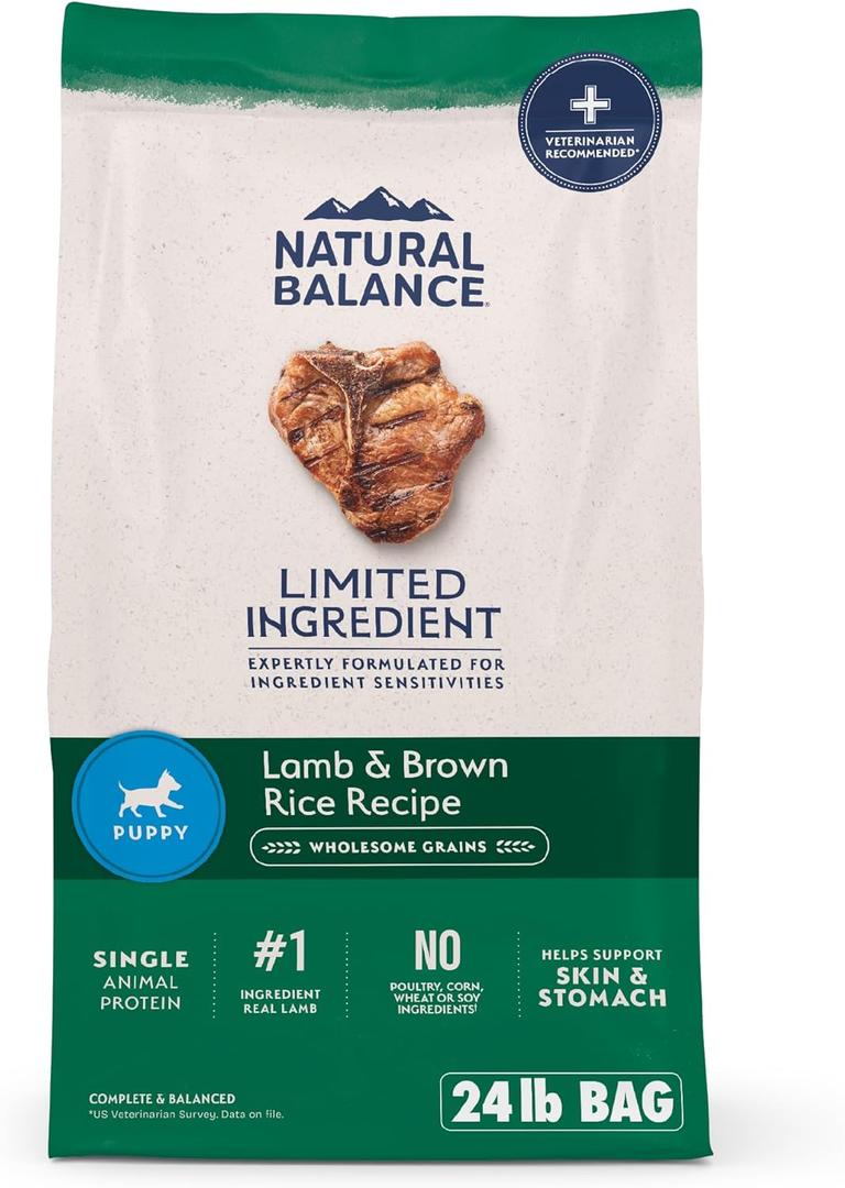 Natural Balance Limited Ingredient Puppy Dry Dog Food with Healthy Grains, Lamb & Brown Rice Recipe, 24 Pound (Pack of 1) BB Date: 11/29/2025