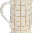 Bloomingville 8.5 Inches 46-Ounce Stoneware Pitcher with Wax Relief Grid Pattern in Reactive Glaze, Cream and Brown