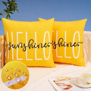 DFXSZ Outdoor Pillow Covers 18x18 Inch Set of 2 Hello Sunshine Decor Yellow Waterproof Summer Outdoor Waterproof Pillow Covers Decor for Patio Funiture Garden Sofa Couch 020B18
