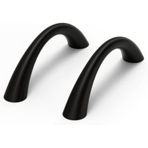 Goldenwarm Curved Cabinet Handles Solid Zinc Alloy Hardware for Dresser Matte Black Drawer Pulls 3 Inch Hole Center, 10 Pack