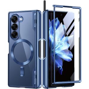 BERFY Upgraded Magnetic for Z Fold 6 Case with S Pen Holder, Compatible with Magsafe,[Built-in Screen Protector & Hinge Protection] Full-Body Plating Slim Phone Case for Samsung Galaxy Z Fold 6, Blue