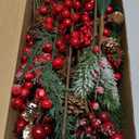ZOXILEN 22 Pcs Large Artificial Christmas Tree Picks, Assorted 20 Kinds Red Berry Picks Stem Faux Pine Branches Flower Pick with Pinecones Apples Holly Leaves for Winter Holiday Season Home Decor