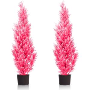 Two 5-Foot Outdoor Artificial Cedar Pink Trees Outdoor Room Christmas Trees