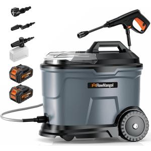 Freelander cPX4000 Portable Cordless Pressure Washer with 5 Gallon Tank & 4 Wheels, 725 PSI True Pressure, 2 x 4.0Ah Battery Power Washer for Car Washing, Outdoor Rinsing and Shower