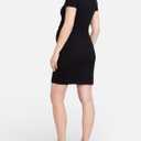 Motherhood Maternity Women's V-Neck Short Sleeve Side Ruched Bodycon Mini Pregnancy Dress (Black, L)