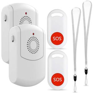 Caregiver Pager Wireless Call System Personal Alert Panic Button for Home Elderly Nurses Calling System and Emergency Button (2 Portable Pager 2 Transmitter)