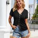 Messic Womens Short Sleeve Sweaters V Neck Casual Summer Knit Pullover Tops (Black, L)