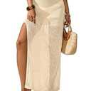 BreathSunny Womens Crochet Knit Elastic Waist Swimsuit Coverup Summer 2026 Trendy Outfits Hollow Out Sheer Side Slit Mesh Swimwear Coverups Beach Swim Bathing Suit Cover Up Maxi Skirt Apricot L