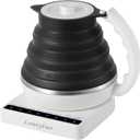 Ultrathin Food Grade Silicone Travel Foldable Electric Kettle Variable Temperature Control with Dual Voltage, Auto Shutoff & Boil Dry Protection & Keep Warm, 555ML 110-220V US Plug (Black)
