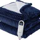Bedsure GentleSoft Electric Blanket Full Size - Soft Ribbed Flannel Heated Blanket with 6 Heat Settings, Heating with 10 Time Settings, 8 hrs Timer Auto Shut Off, Gifts for Grandma (72"x84", Navy)