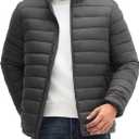 Men's Puffer Jacket Lightweight Warm Winter Jackets for Men Windproof Insulated Puffy Coat with 3 Pockets (Gray, L)