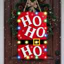 Aurelema 16'' Lighted Christmas Decorations Xmas HO HO Sign with LED String Lights Xmas Light Up Wooden Hanging Door Decor for Christmas Holiday Outdoor Indoor Party Decoration