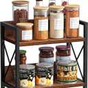 Giikin Countertop Shelf Organizer, 2 Tier Kitchen Spice Rack for Countertop, Wood Coffee Counter Shelf Organizer for Home (Brown, S)
