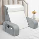 Reading Pillow for Sitting in Bed Adult, Back Pillow for Bed Sitting up, Back Support Pillow with Removable Armrests for Working Gaming/Resting on Couch or Floor(White/Gray)