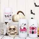 Whaline Halloween LED Flameless Candles Pink Ghost Pumpkin Warm Light Battery Operated Pillar Candles Electric Flickering Candles for Halloween Party Home Decor, Set of 3