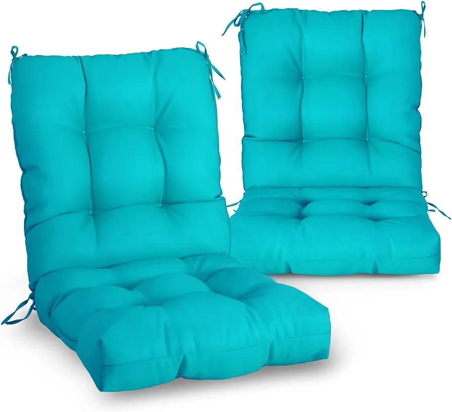 EAGLE PEAK Tufted Outdoor/Indoor Seat/Back Chair Cushions, Set of 2, 42'' x 21'', Blue
