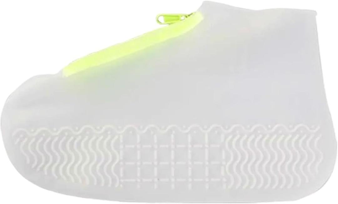 Women Men Rubber Shoes Cover Zippers Unisex Reusable Waterproof Shoes Covers White Non Slip Silicone Rain Covers Shoes (X-Large)