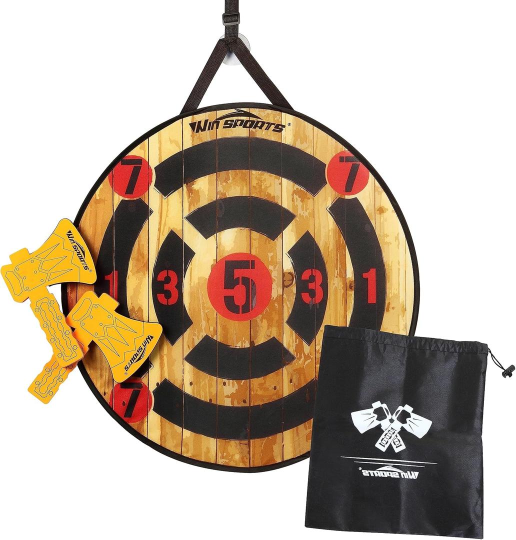 WIn SPORTS Toy Foam Axe Throwing Game - Indoor Outdoor Target Game,Includes Two Foam Axes, One 26 Easy Fold Target and A Carry Bag