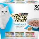 Purina Fancy Feast Grilled Wet Cat Food Seafood Collection in Wet Cat Food Variety Pack - (Pack of 30) 3 oz. Cans, Best By: Mar 2026