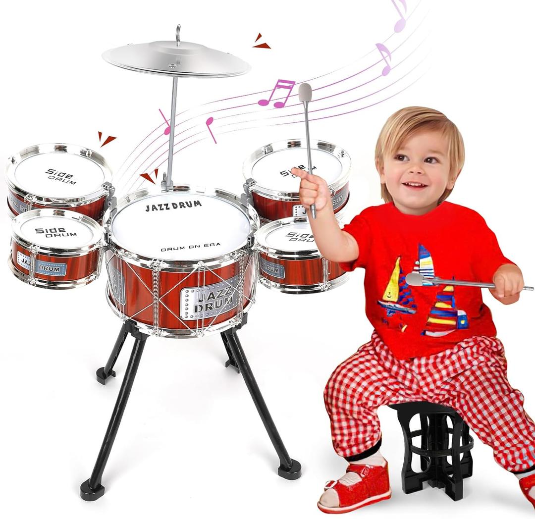 Toy Drum Kit for Kids 3-5 Toddler Rock Drum Set with 5 Drums Musical Instrument Toys for 3 4 5 Year Old Boys Girls Gifts 4-6