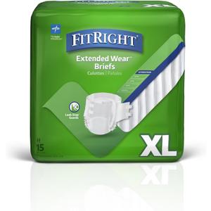 Medline Extended Wear Overnight Adult Briefs with Tabs, Maximum Absorbency Adult Diapers, X-Large (15 Count)