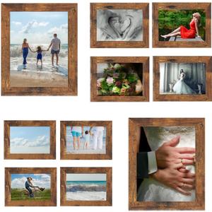 Rustic Picture Frames,10 Pack Collage Picture Frames,Gallery Wall Frame Set with Two 8x10, Four 5x7, Four 4x6, Farmhouse Wood Photo Frames for Living Room Wall Gallery Decor or Desk, Rustic Brown