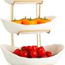 YYW 3 Tier Fruit Bowl for Kitchen Counter, White Gold Ceramic Fruit Stand for Countertop, Home Fruit Rack with Holder, Vegetable Bowl Snacks Nuts Bread Candy Storage (White)