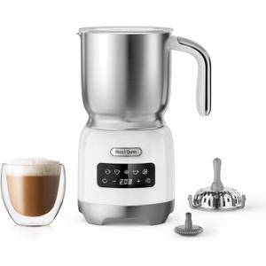 Hazel Quinn Milk Frother - Hot and Cold Detachable Milk Frother with Adjustable Temperature & Foam Thickness, Dishwasher Safe, for Latte/Cappuccino/Hot Chocolate, 400ML (13.5oz) - Pearl White