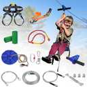 CTSC Zipline for Kids and Adult, Zip line Kits for Backyard with Stainless Steel Spring Brake, Cable Tensioning Kit, Safety Harness, 2 Tree Protectors and Full Set of Zip line Accessories, 105 FT Blue
