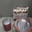 Nervure 350PCS Red Plastic Plates - White Red Plastic Dinnerware Set for 50 Guests - 100 Red Disposable Plates, 50 Pre Rolled Cutlery Set, 50 Cups Perfect for Wedding & Party & Valentine