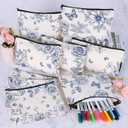 HSDSH 11 Pcs Blue and White Floral Makeup Bag Floral Cosmetic Bags Bulk for Women Chinoiserie Wildflower Canvas Travel Toiletry Pouch for Bridesmaids Wedding Bridal Shower Birthday Party Supplies