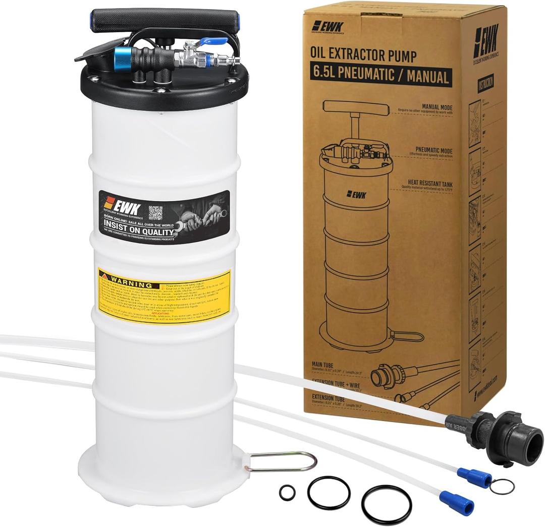 EWK Patented 6.5L Pneumatic/Manual Oil Extractor for Oil Change Pump for Automotive Fluids Vacuum Evacuation