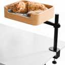 3-in-1 Cat Desk Bed, Cat Window Hammock & Elevated Floor Bed – Wooden Window Perch & Seat, American Oak Finish, 2 Plush Mats, Holds 28 lbs