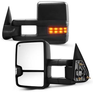 Towing Mirrors Compatible with 2003-2007 Chevy Silverado GMC Sierra 1500/2500 HD/3500, Power Heated Rear View Mirrors with Smoked Turn Signals, Driver and Passenger Side Mirrors Pair Black
