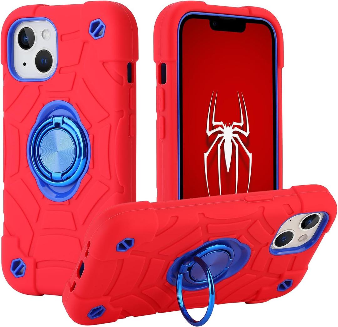 for iPhone 14 Case/iPhone 13 Case, with Kickstand (not Compatible with Plus Sized Models),Shockproof Hybrid Hard PC Soft Rubber Case for iPhone 14/13 6.1 inch (Red+Blue)